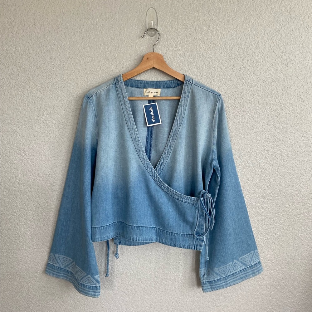 NEW Cloth & Stone Cotton Blend Denim Wrap-Around Shirt Size M